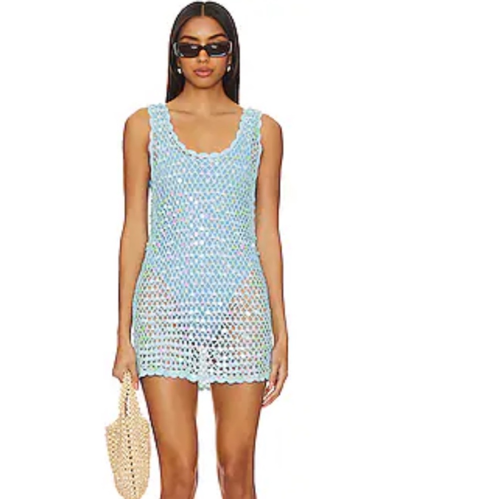 Show Me Your MuMu Light Blue Crochet Swim Cover-Up